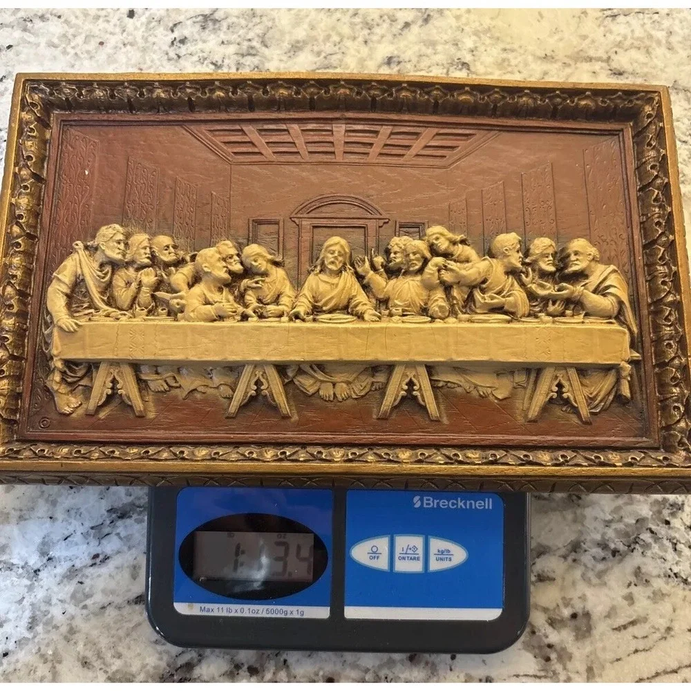 Vintage DaVinci's Last Supper resin plaque Jesus Christianity Judas ~Please Read
